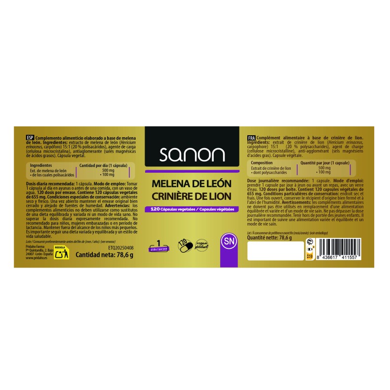 SANON Melena de león 120 cápsulas vegetales
