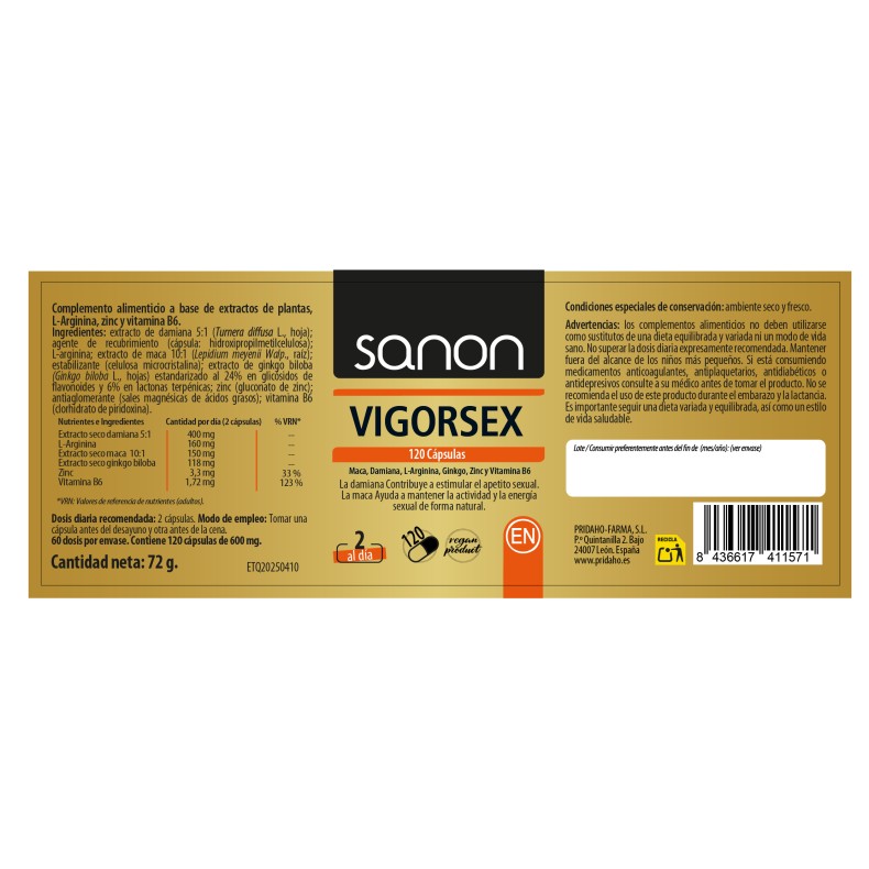 SANON Vigor Sex 120 cápsulas