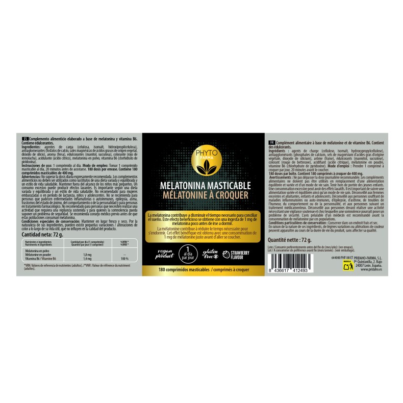 PHYTOFARMA Melatonina masticable 180 comprimidos