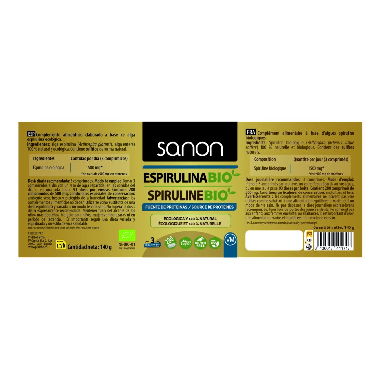 SANON Espirulina BIO 280 comprimidos