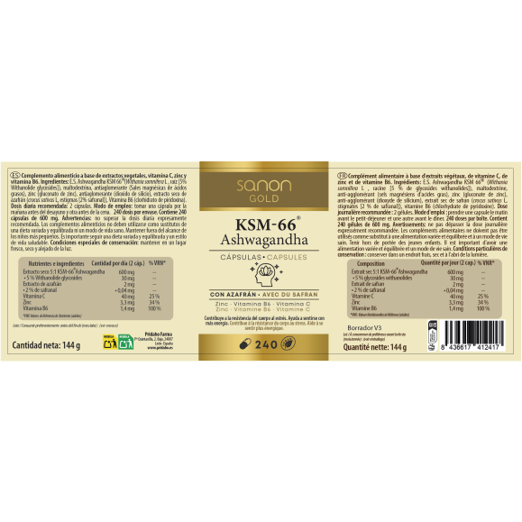 SANON GOLD Ashwagandha KSM-66 240 cápsulas