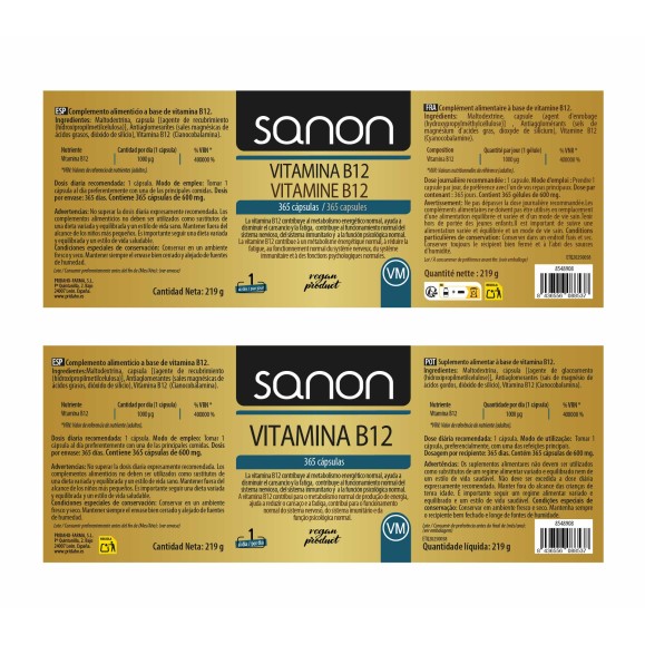SANON Vitamina B12 365 cápsulas