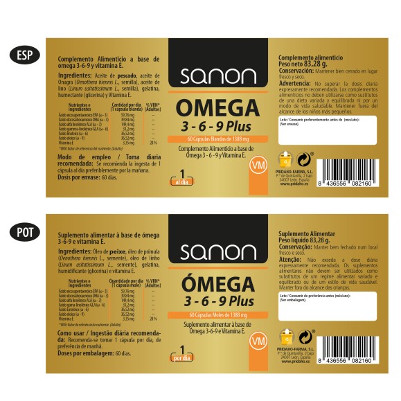 SANON Omega 3,6,9 Plus 60 cápsulas blandas