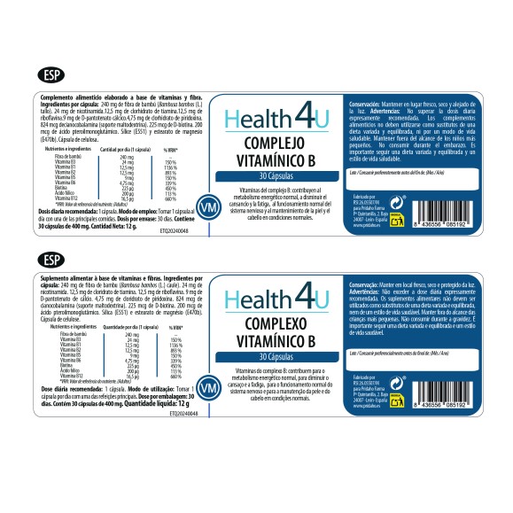 H4U Complejo Vitamínico B 30 cápsulas