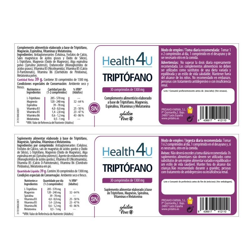 H4U Triptófano 30 comprimidos