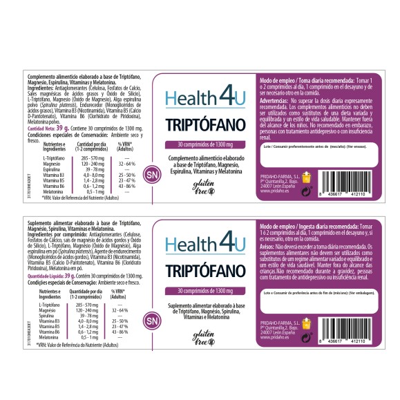 H4U Triptófano 30 comprimidos