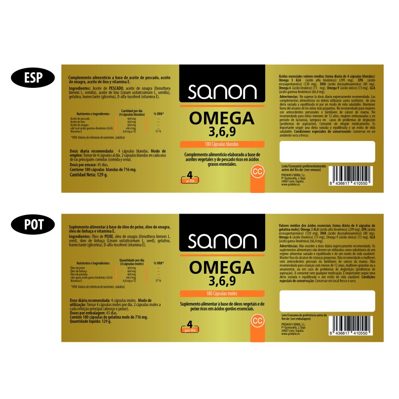 SANON Omega 3,6,9 180 cápsulas blandas