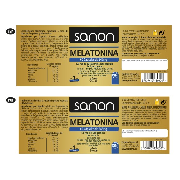 SANON Melatonina 60 cápsulas
