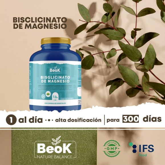 BEOK Bisglicinato de Magnesio 300 cápsulas vegetales