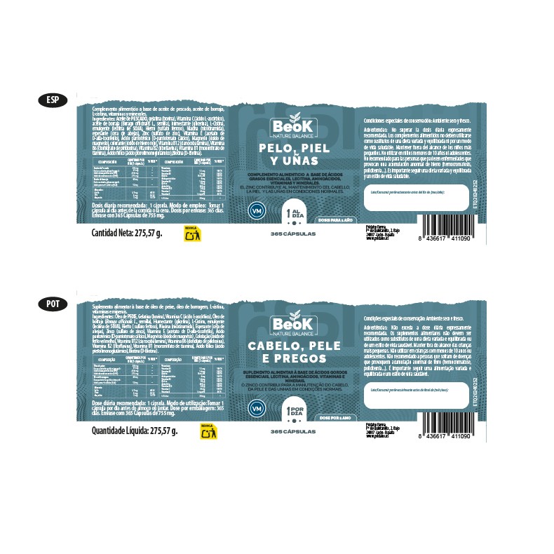 BEOK Pelo, Piel y Uñas 365 cápsulas blandas