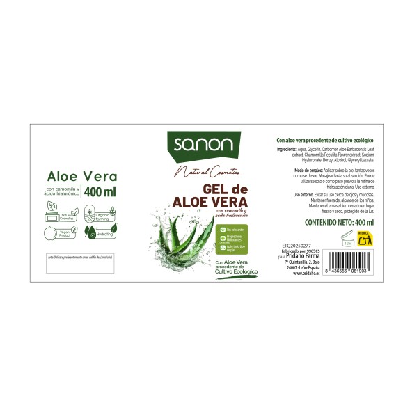 SANON Gel de aloe vera con camomila y ácido hialurónico 400 ml