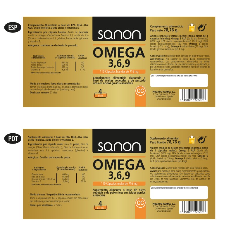 SANON Omega 3,6,9 110 cápsulas blandas