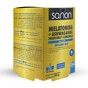 SANON Melatonina + Ashwagandha - Pasiflora y Camomila 30 sticks sabor sandía