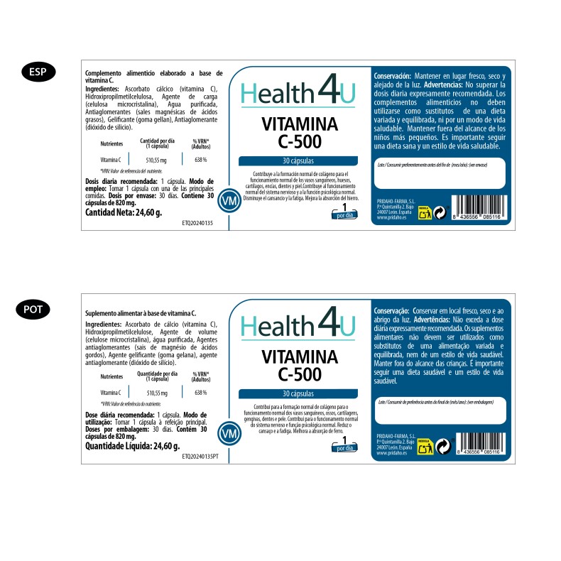 H4U Vitamina C-500 30 cápsulas