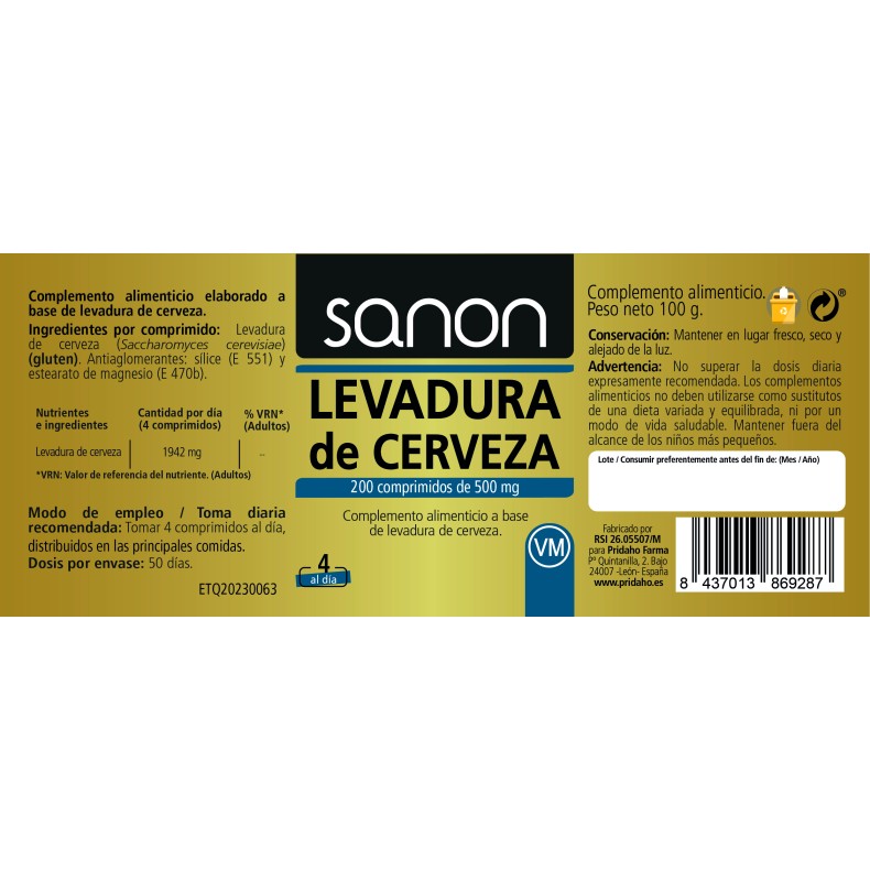 SANON Levadura de Cerveza 200 comprimidos
