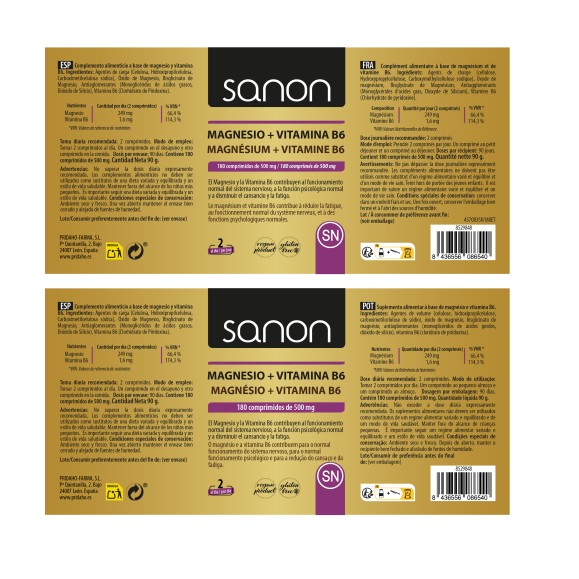 SANON Magnesio + Vitamina B6 180 comprimidos
