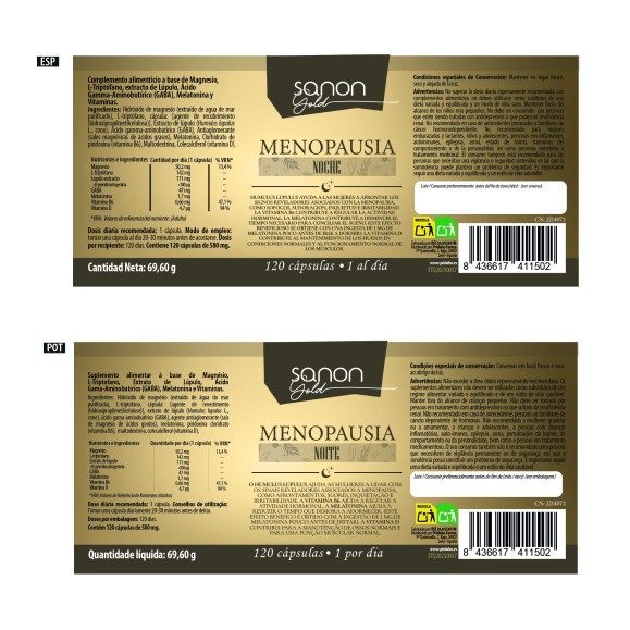 SANON GOLD Menopausia noche 120 cápsulas