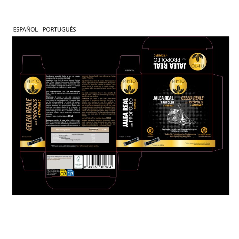 PHYTOFARMA Jalea real con propóleo + Vitamina C 12 stick de 10 ml