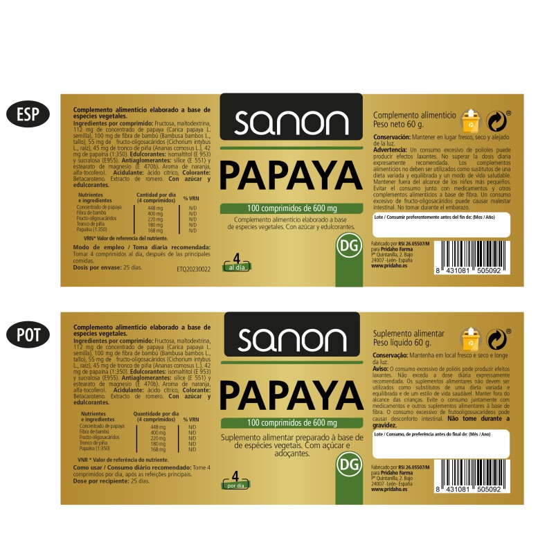 SANON Papaya 100 comprimidos