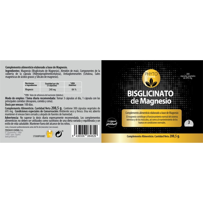 PHYTOFARMA Bisglicinato de Magnesio 300 caps vegetales