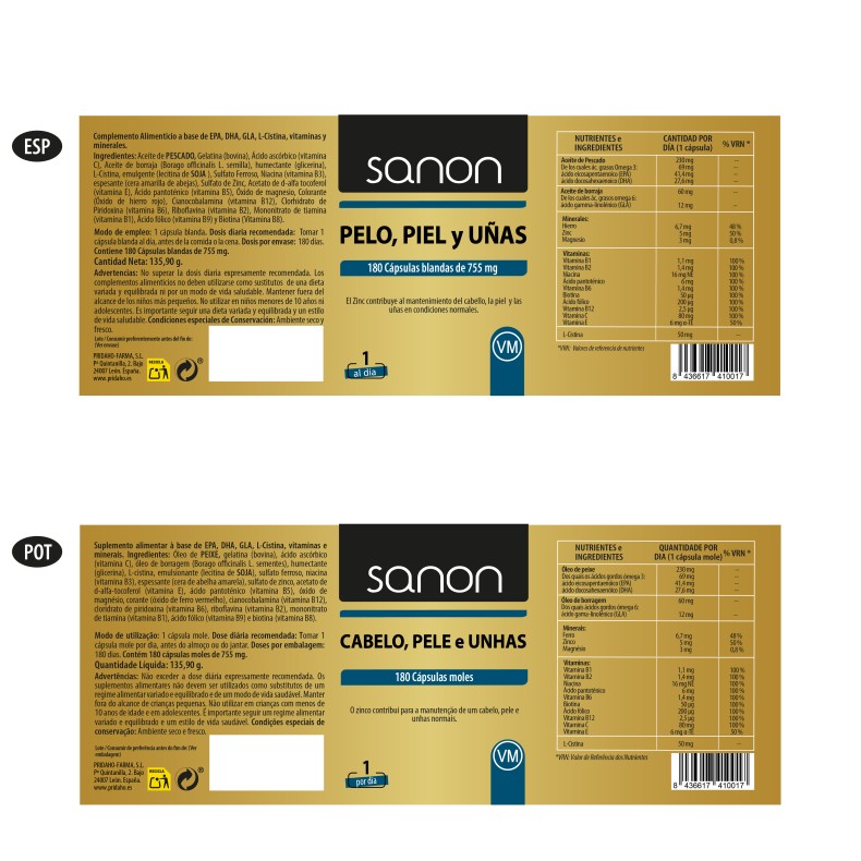 SANON Pelo, piel y uñas 180 cápsulas blandas