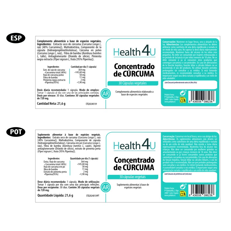 H4U Concentrado de cúrcuma 30 cápsulas vegetales