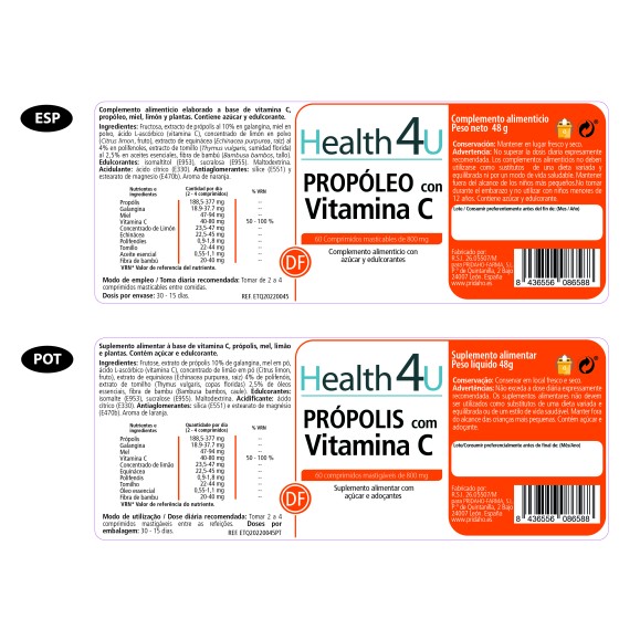 H4U Propóleo con vitamina C 60 comprimidos masticables