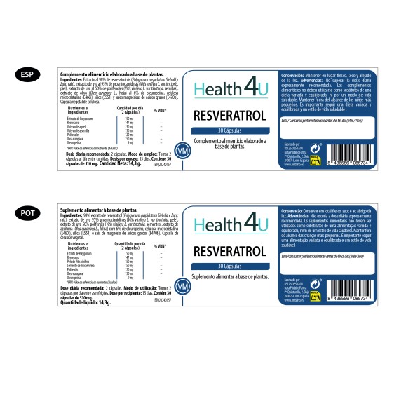 H4U Resveratrol 30 cápsulas