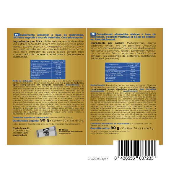 SANON Melatonina + Ashwagandha - Pasiflora y Camomila 30 sticks sabor sandía