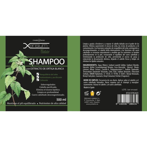 XENSIUM Nature Champú con extracto de Ortiga blanca 500 ml