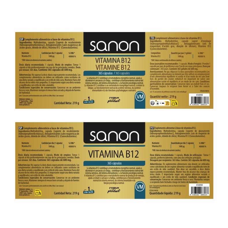 SANON Vitamina B12 365 cápsulas