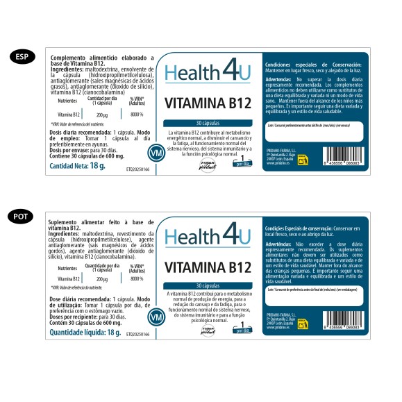 H4U Vitamina B12 200 µg 30 cápsulas