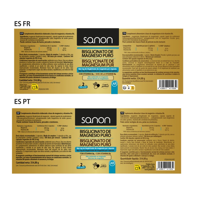 SANON Bisglicinato de magnesio puro 360 cápsulas