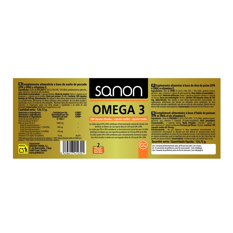 SANON Omega 3 180 cápsulas blandas