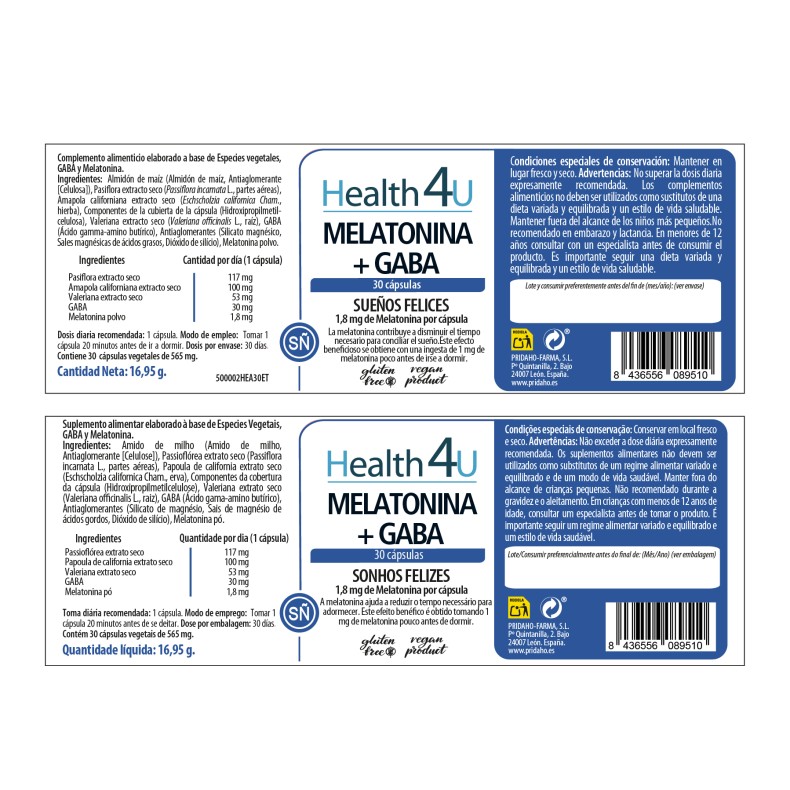 H4U Melatonina + Gaba 30 cápsulas