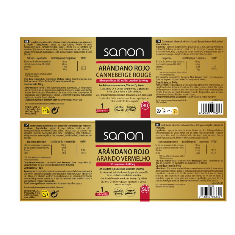 SANON Arándano Rojo 365 comprimidos