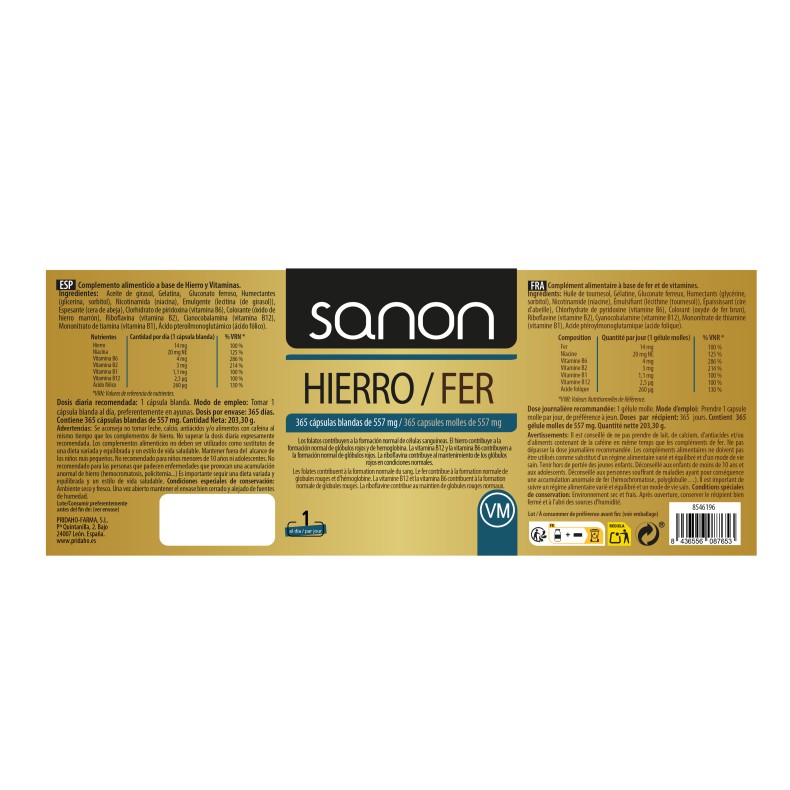 SANON Hierro 365 cápsulas blandas