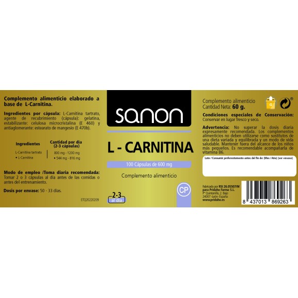 SANON L-Carnitina 100 cápsulas