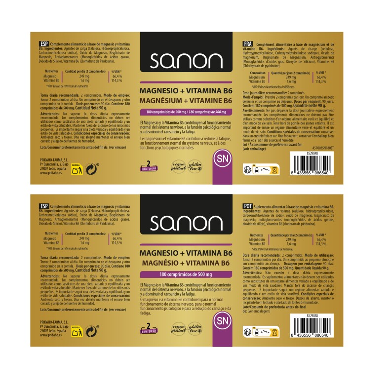 SANON Magnesio + Vitamina B6 180 comprimidos