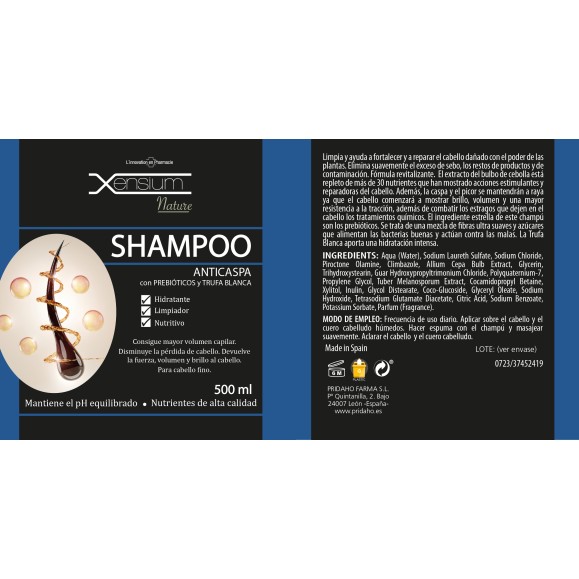 XENSIUM Nature Champú anticaspa con Prebióticos y Trufa blanca 500 ml