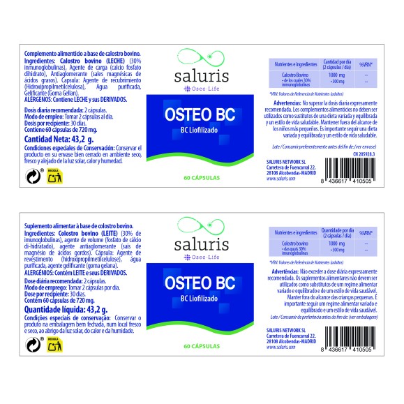 SALURIS Osteo BC Liofilizado 60 cápsulas