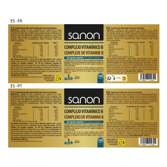 SANON Complejo Vitamínico B 365 cápsulas vegetales