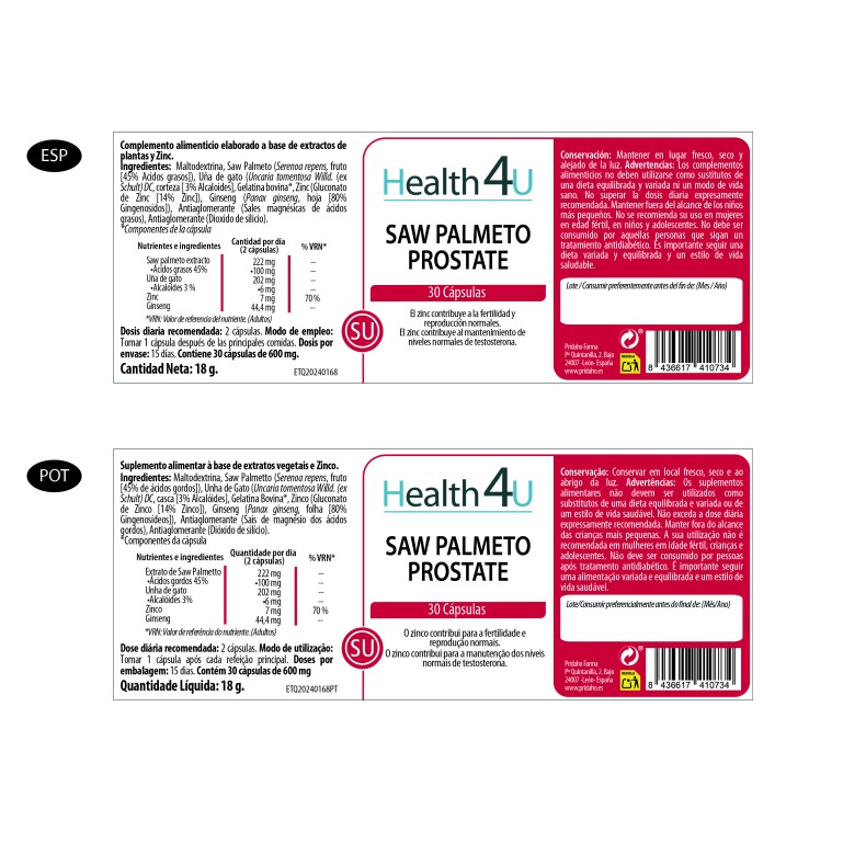 H4U Saw Palmeto-Prostate 30 cápsulas