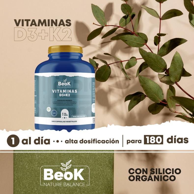 BEOK Vitamina D3 + K2 180 cápsulas vegetales