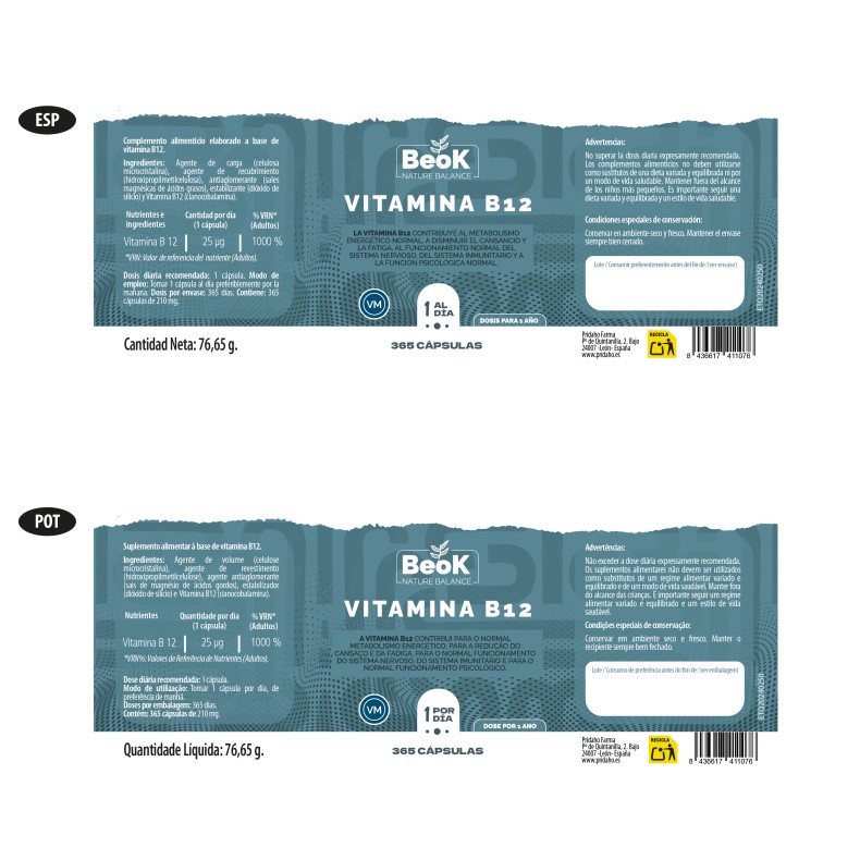 BEOK Vitamina B12 365 cápsulas