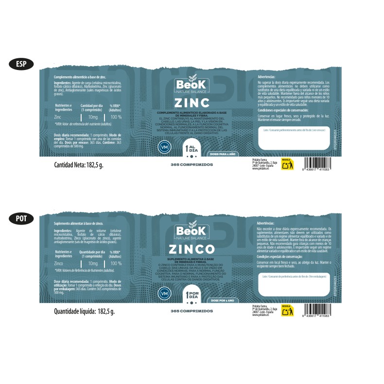 BEOK Zinc 365 comprimidos