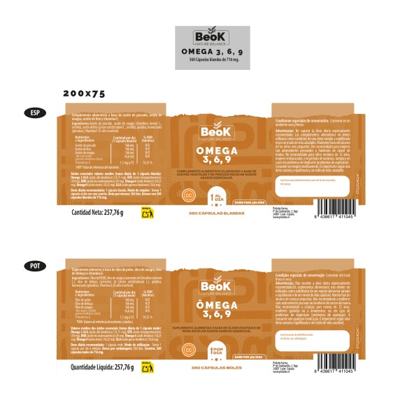 BEOK Omega 3,6,9 360 cápsulas blandas