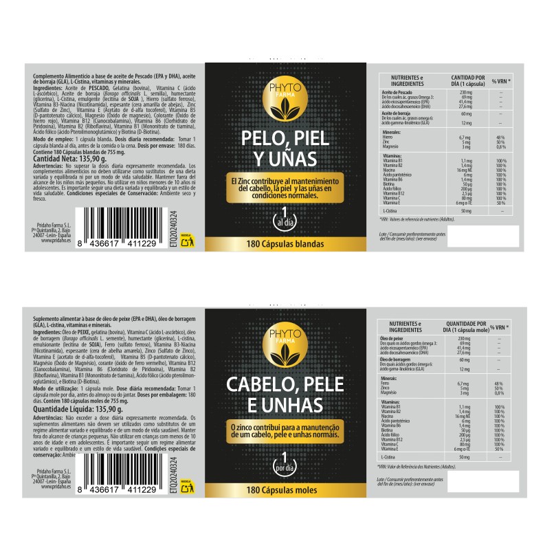 PHYTOFARMA Pelo, piel y uñas 180 cápsulas blandas