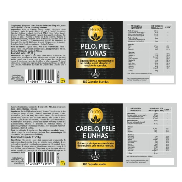 PHYTOFARMA Pelo, piel y uñas 180 cápsulas blandas