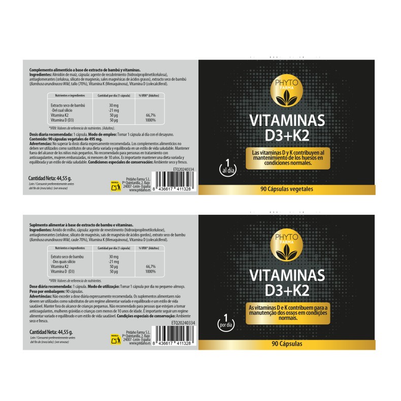 PHYTOFARMA Vitaminas D3+K2 90 cápsulas vegetales